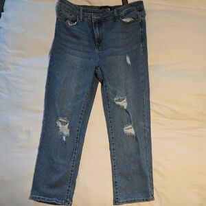 Kendall & Kylie Blue Cropped Jeans with Distressed Accents